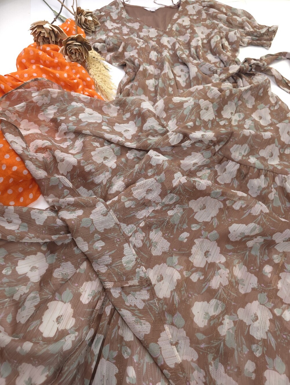 Like New Lauren Conrad Brown Gold Metalic Striped Floral Maxi Dress Sz XXL - Picture 12 of 14